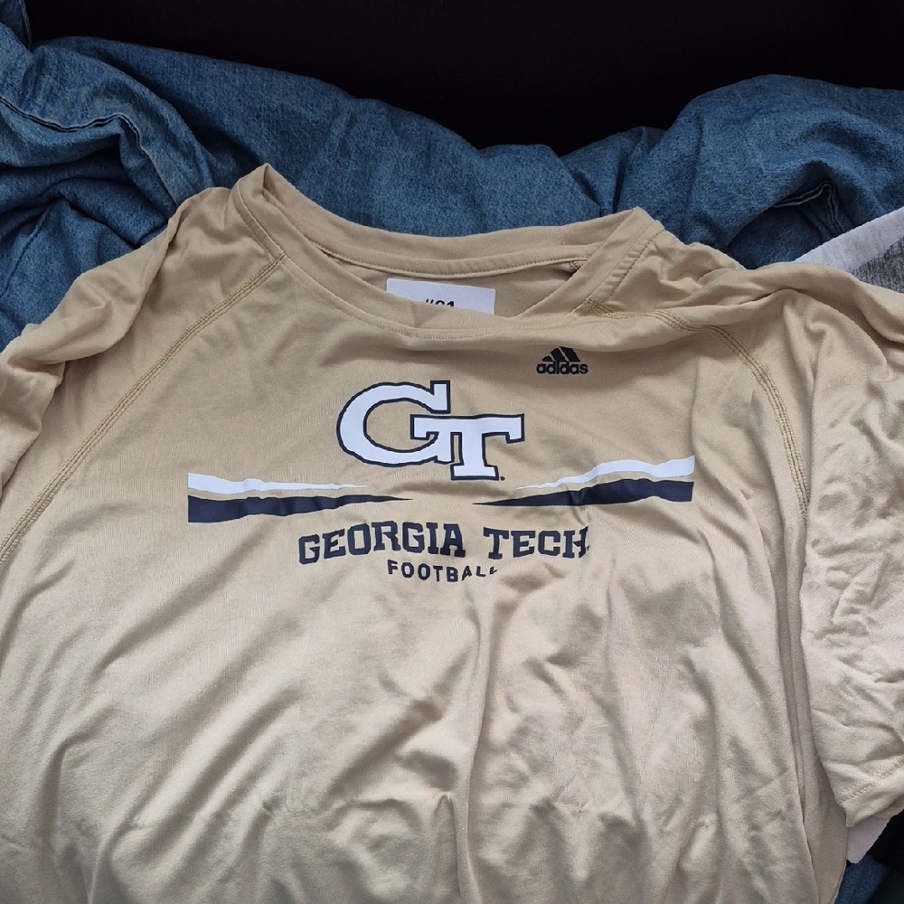 adidas Gold Georgia Tech Football Tee with White & Black Accents